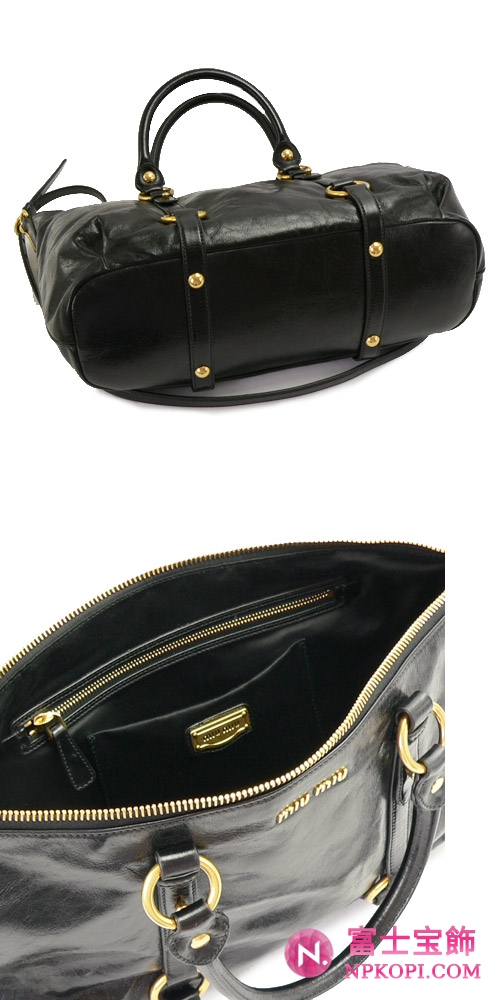 ミュウミュウ MIUMIU トートバッグ/ショルダーバッグ 2WAY ストラップ付き ヴィンテージ調 レザー ブラック（NERO） RN0621 VITELLO SHINE NERO